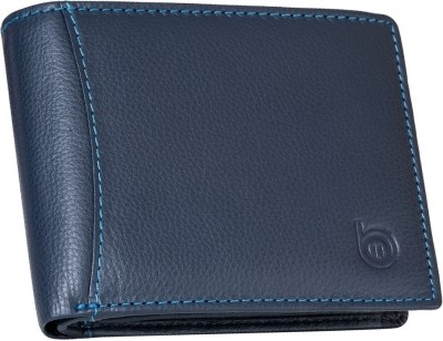 BAGMAN Men Casual Blue Genuine Leather Wallet(6 Card Slots)