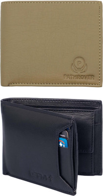 VIAZ VENTURES Men Casual, Formal, Trendy, Evening/Party, Travel Beige, Black Artificial Leather Wallet(5 Card Slots, Pack of 2)