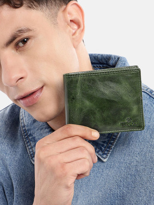 WROGN Men Formal Green Genuine Leather Wallet(10 Card Slots)