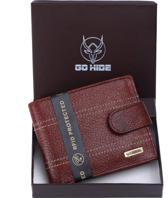 GO HIDE Men Casual Brown Genuine Leather Wallet(9 Card Slots)