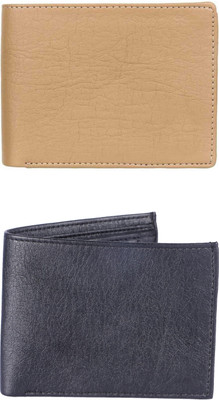 FF TRADERS Men Formal, Ethnic, Casual, Travel, Trendy Beige, Black Artificial Leather Wallet(5 Card Slots, Pack of 2)