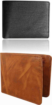 VIAZ VENTURES Men Casual, Formal, Trendy, Evening/Party, Travel Black, Tan Artificial Leather Wallet(5 Card Slots, Pack of 2)