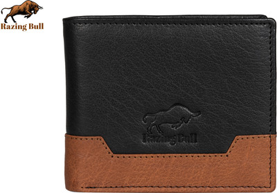 Razing Bull Men Black, Tan Genuine Leather Wallet(10 Card Slots)