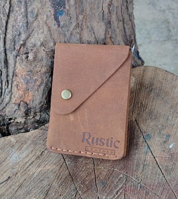 Rustic Leather Craft Men & Women Trendy Brown Genuine Leather Card Holder(4 Card Slots)