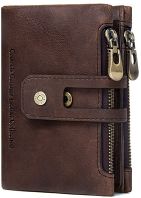 CONTACTS Men Casual Brown Genuine Leather Wallet(14 Card Slots)