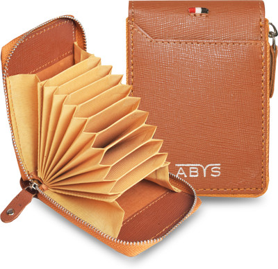 ABYS Genuine Leather 9 slots RFID Tan Colour ATM Card Wallet For Men & Women 8 Card Holder(Set of 1, Tan)