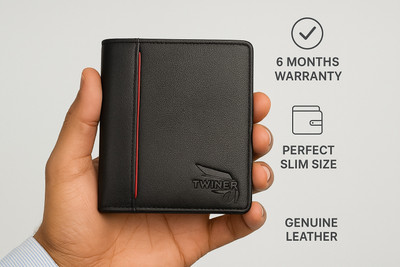 Twiner Men Formal Black Genuine Leather Wallet(3 Card Slots)