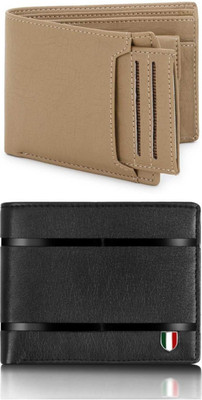 FF TRADERS Men Formal, Ethnic, Casual, Travel, Trendy Beige, Black Artificial Leather Wallet(5 Card Slots, Pack of 2)