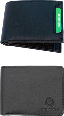 FF TRADERS Men Formal, Ethnic, Casual, Travel, Trendy Black, Black Artificial Leather Wallet(5 Card Slots, Pack of 2)