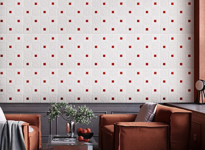 BDM Vinyl Abstract White, Red Wallpaper(L x W: 70 cm x 77 cm)