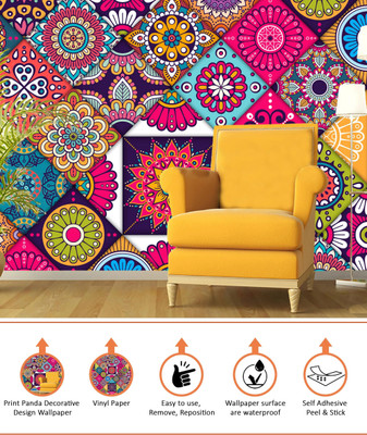Print Panda Vinyl Decorative Multicolor Wallpaper(L x W: 127 cm x 40 cm)