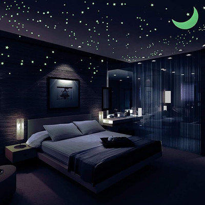 ThePrintlink 30 cm Glowing Sticker of Half moon and Star Pack of 150 Self Adhesive Sticker(Pack of 1)