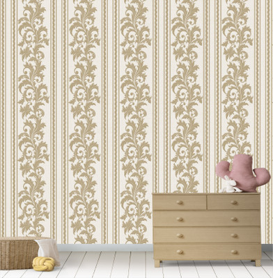 Guru Production Vinyl Floral & Botanical Beige, White Wallpaper(L x W: 250 cm x 250 cm)