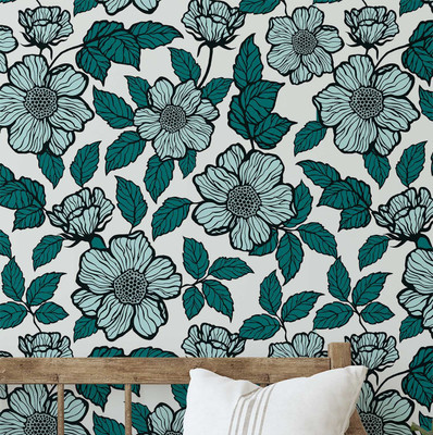 S4Sassy Vinyl Floral & Botanical Green Wallpaper(L x W: 609 cm x 63 cm)