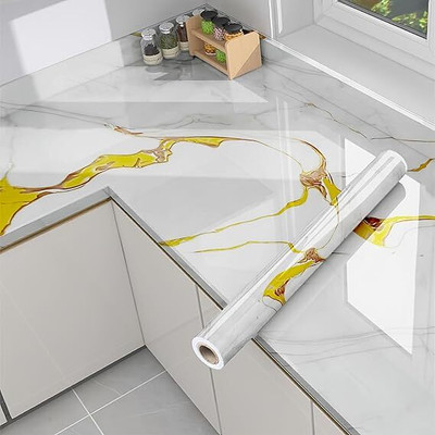 JIARKA Vinyl Decorative White, Gold Wallpaper(L x W: 200 cm x 60 cm)