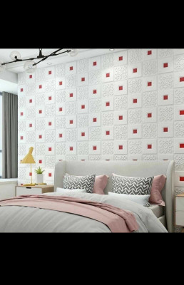 mdskart Embossed Architecture White Wallpaper(L x W: 70 cm x 70 cm, Pack of 5)