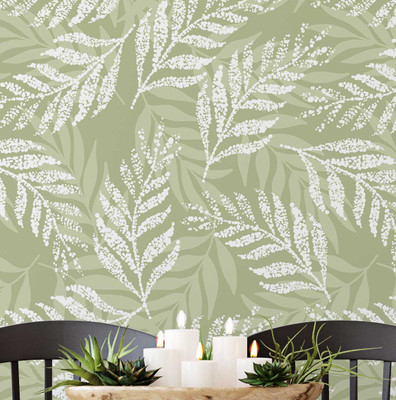 S4Sassy Vinyl Floral & Botanical Green Wallpaper(L x W: 304 cm x 63 cm)