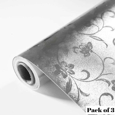 Jk Collections Abstract Silver Wallpaper(200 cm x 60 cm, Pack of 3)