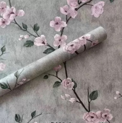 Pringo Vinyl Floral & Botanical Grey Wallpaper(L x W: 500 cm x 45 cm)