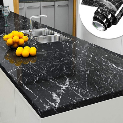 EVANSHIIIMPEX 200 cm Black High Gloss Marble Furniture Film Wallpaper 60 x 200 cm_s181 Self Adhesive Sticker(Pack of 1)