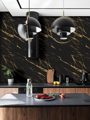 Floppy Vinyl Decorative Black, Gold Wallpaper(L x W: 60 cm x 200 cm, Pack of 3)