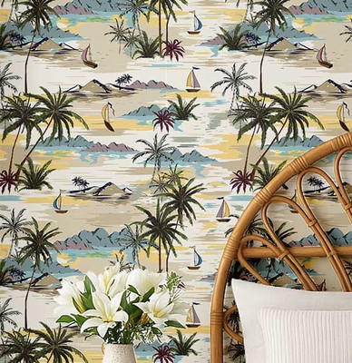 S4Sassy Vinyl Floral & Botanical Beige Wallpaper(L x W: 304 cm x 63 cm)