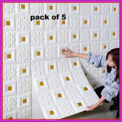 GRABITOZ 70 cm x 70 cm Waterproof Decorative Vinyl Wallpaper(White, Pack of 5)