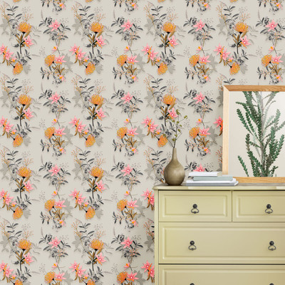 texoro Floral & Botanical Grey Wallpaper(230 cm x 41 cm)