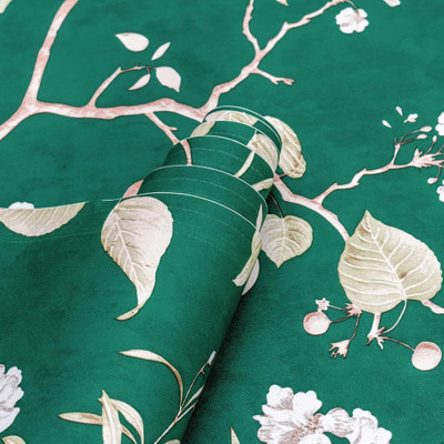 Wallmonks Vinyl Floral & Botanical Green Wallpaper(L x W: 500 cm x 45 cm)
