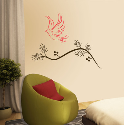 walkart 2.54 cm dotted birds flying from tree Removable Sticker(Pack of 1)