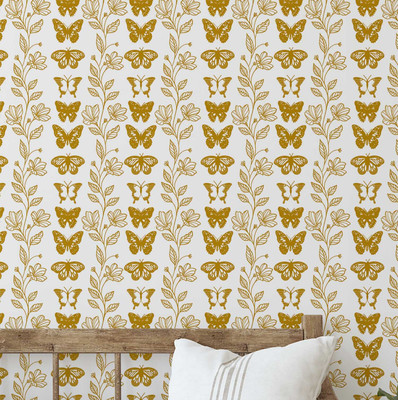 S4Sassy Vinyl Animals Yellow Wallpaper(L x W: 304 cm x 63 cm)