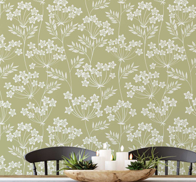 S4Sassy Vinyl Floral & Botanical White Wallpaper(L x W: 914 cm x 63 cm)