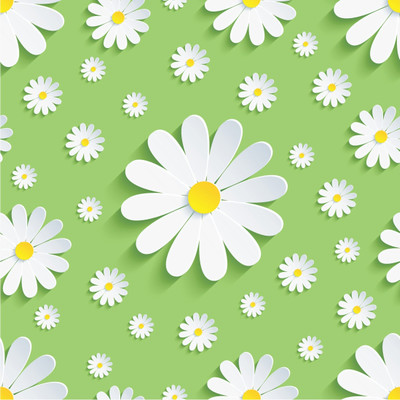 WallDaddy 40 cm Green And White Flower Self Adhesive Sticker(Pack of 1)