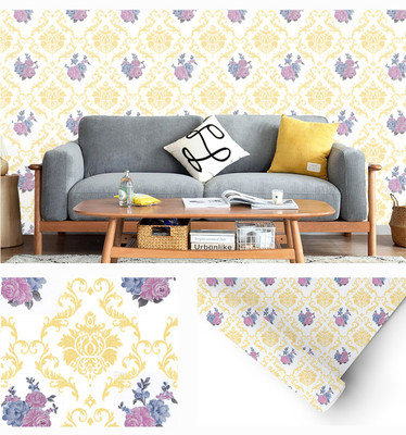 rawpockets 300 cm Royal Yellow Damask Pattern with Rose Flower Self Adhesive Sticker(Pack of 1)