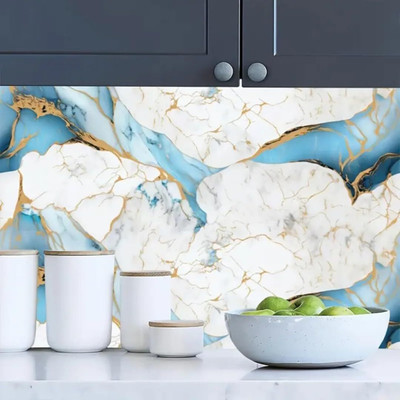 Trendbuzz Vinyl Abstract Blue, White Wallpaper(L x W: 300 cm x 60 cm)