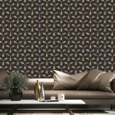 Guru Production Vinyl Decorative Black, Beige Wallpaper(L x W: 230 cm x 41 cm)
