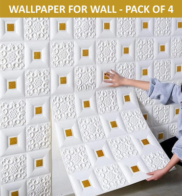 metreno Paper, Fabric Decorative White, Gold Wallpaper(L x W: 70 cm x 70 cm, Pack of 4)