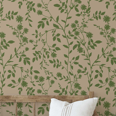 S4Sassy Vinyl Floral & Botanical Beige, Green Wallpaper(L x W: 304 cm x 63 cm)