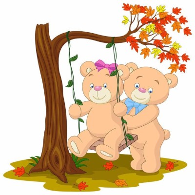 CreativeEdge 60 cm Cute Teddy Bear Couple and Tree Design Self Adhesive Sticker(Pack of 1)
