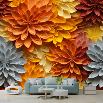interawalldecor Vinyl Floral & Botanical Orange, Red, Yellow, Grey Wallpaper(L x W: 40 cm x 200 cm, Pack of 5)