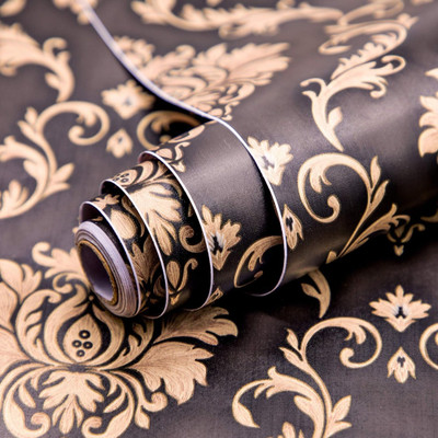 Jas Enterprise Vinyl Floral & Botanical Brown, Gold Wallpaper(L x W: 250 cm x 45 cm)