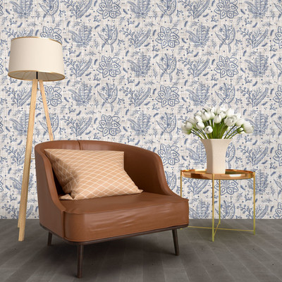 Guru Production Vinyl Floral & Botanical Blue, Beige Wallpaper(L x W: 1000 cm x 45 cm)