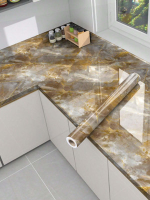 Peijinsart Vinyl Decorative Gold, Brown Wallpaper(L x W: 200 cm x 60 cm)