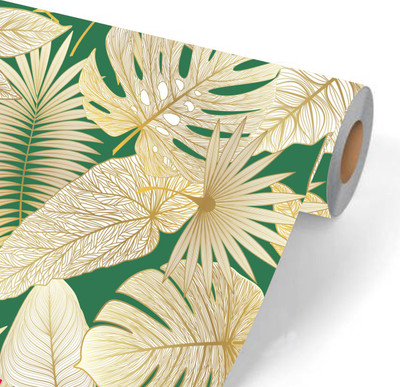 We Kreate Vinyl Floral & Botanical Green Wallpaper(L x W: 250 cm x 45 cm)