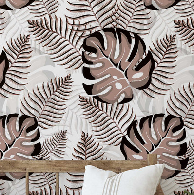 S4Sassy Vinyl Floral & Botanical Brown Wallpaper(L x W: 304 cm x 63 cm)