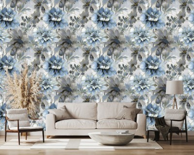 Wallife Nature Grey, White, Blue Wallpaper(1000 cm x 54 cm)