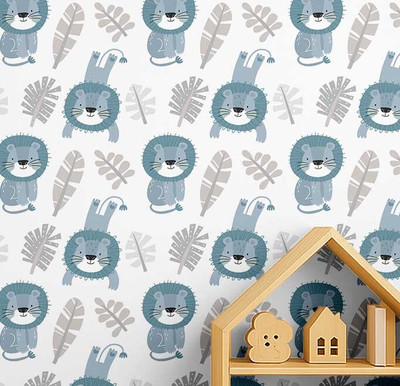 S4Sassy Vinyl Animals Blue, White Wallpaper(L x W: 914 cm x 63 cm)