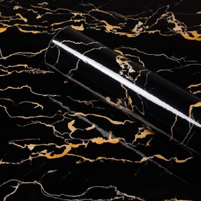 SEVENSPACE 200 cm Black Golden Marble Foil Wallpaper For kitchen Bedroom office (60x200cm) Self Adhesive Sticker(Pack of 1)