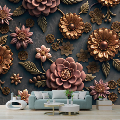 interawalldecor Vinyl Floral & Botanical Maroon, Brown, Gold, Orange, Brown, Black Wallpaper(L x W: 40 cm x 200 cm)