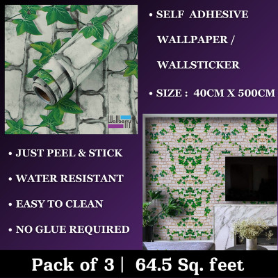 WallBerry Vinyl Abstract Green Wallpaper(L x W: 500 cm x 40 cm, Pack of 3)